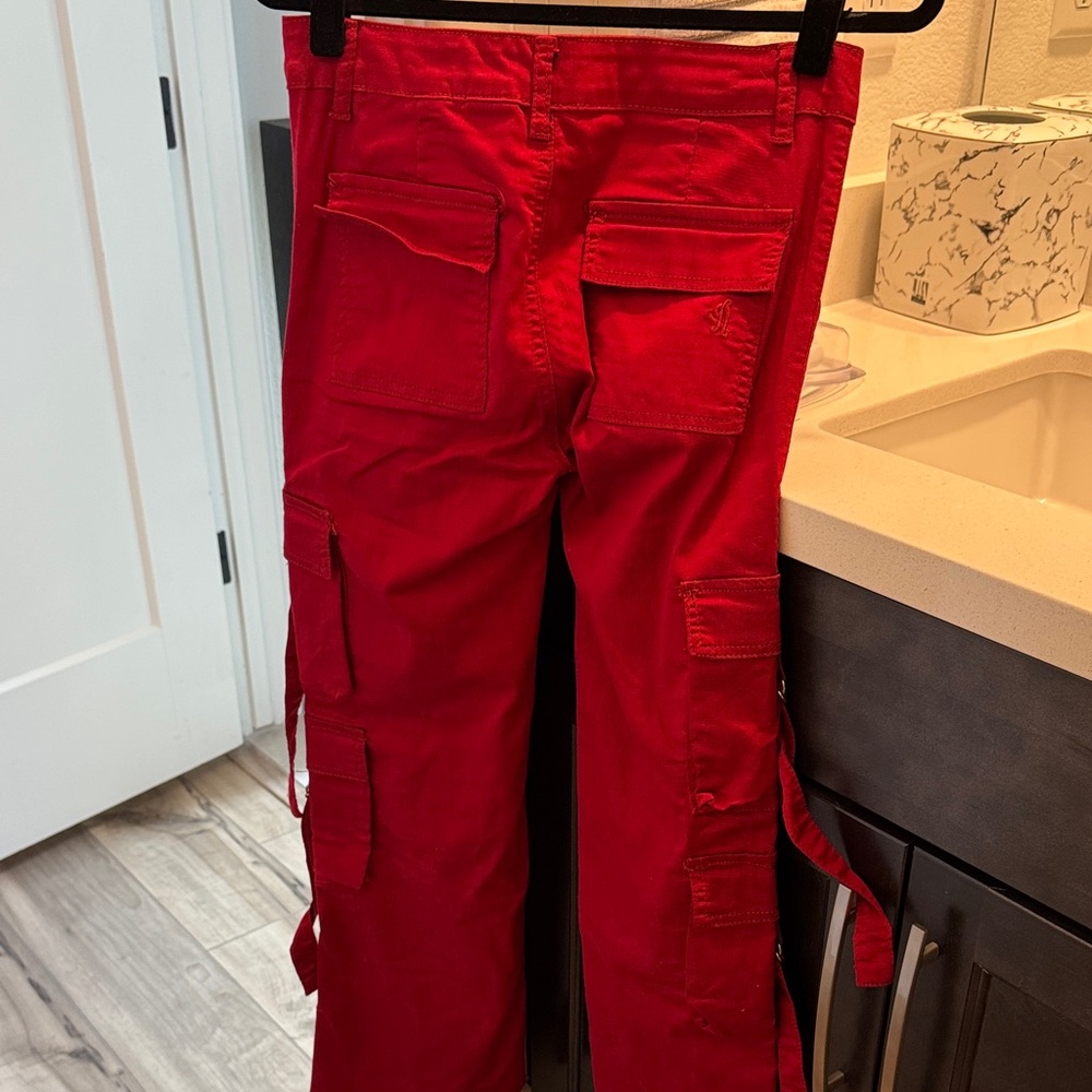 Red Cargo Wide Leg Pants - Picture 2 of 4
